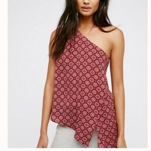 Free People Paisley one shoulder burgundy tank blouse sz S